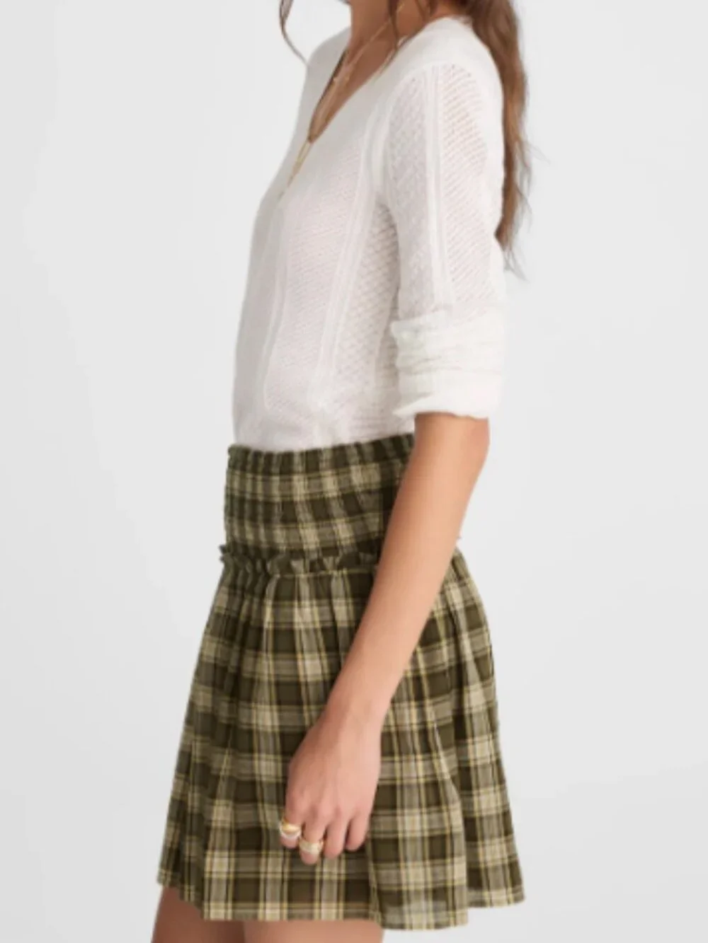 NWT Madewell Plaid Smocked-Waist Mini Skirt in 100% Cotton (M) - Picture 2 of 9